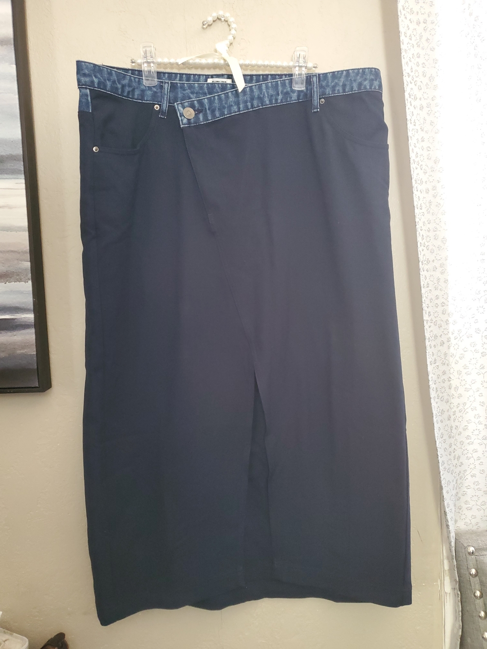 Navy Maxi Skirt with Denim Waistband